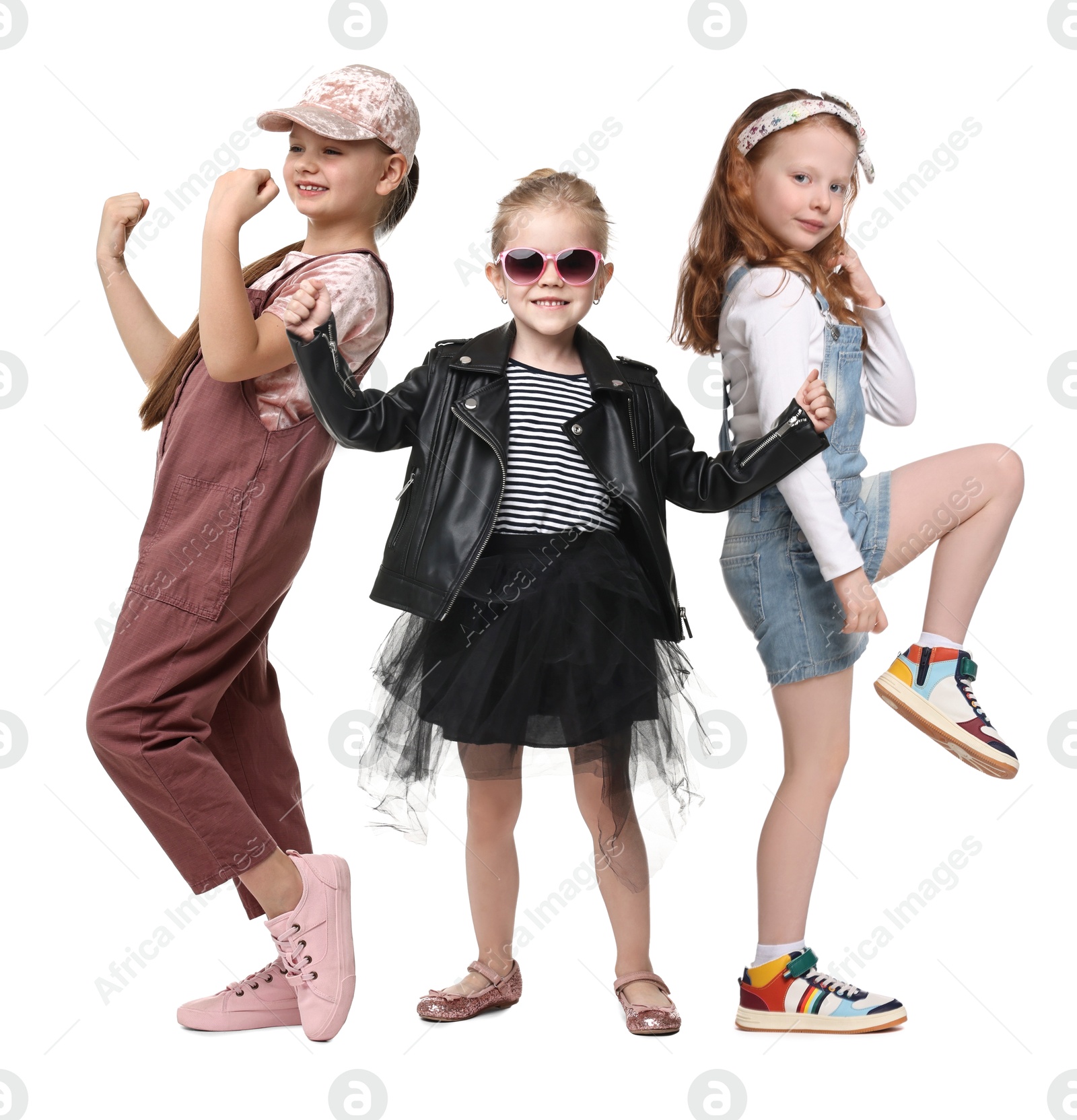 Image of Children dancing on white background, collection of portraits