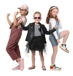 Image of Children dancing on white background, collection of portraits