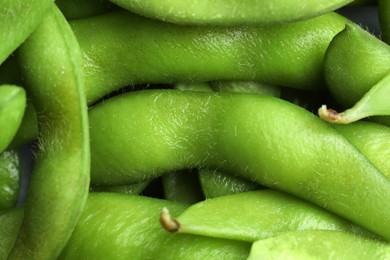 Photo of Fresh edamame pods as background, above view