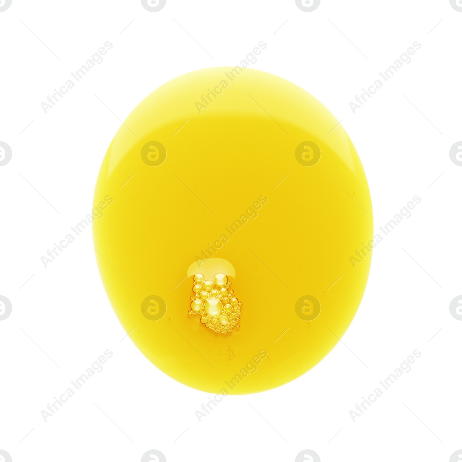 Photo of Essential oil drop isolated on white, top view. Cosmetic product