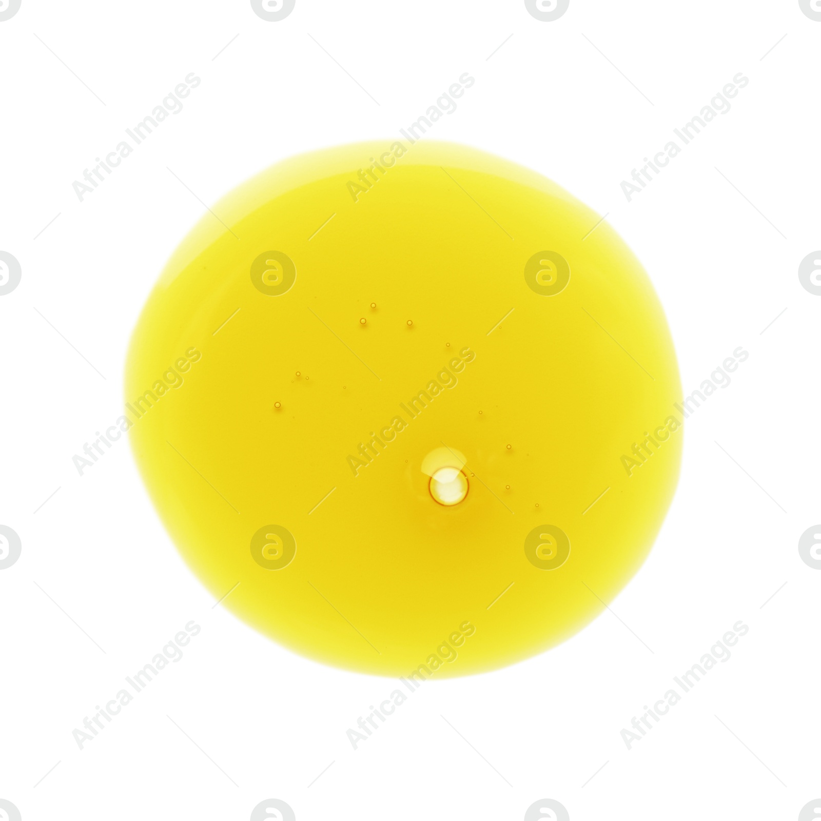 Photo of Essential oil drop isolated on white, top view. Cosmetic product