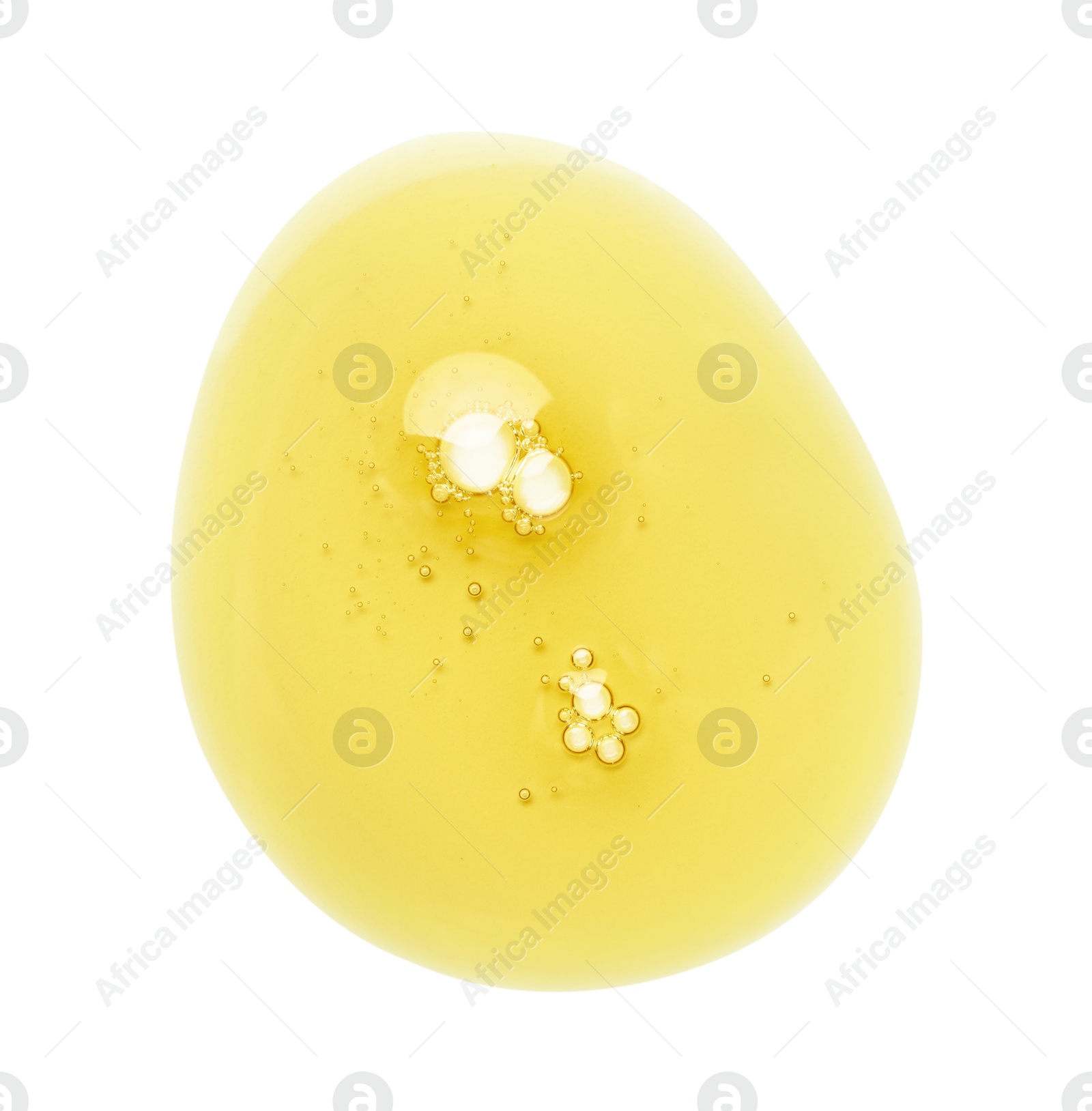 Photo of Essential oil drop isolated on white, top view. Cosmetic product