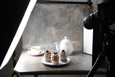 Photo of Shooting food in photo studio with professional lighting equipment