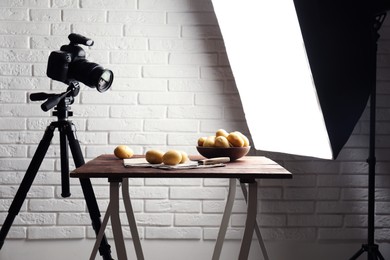 Photo of Shooting food in photo studio with professional lighting equipment