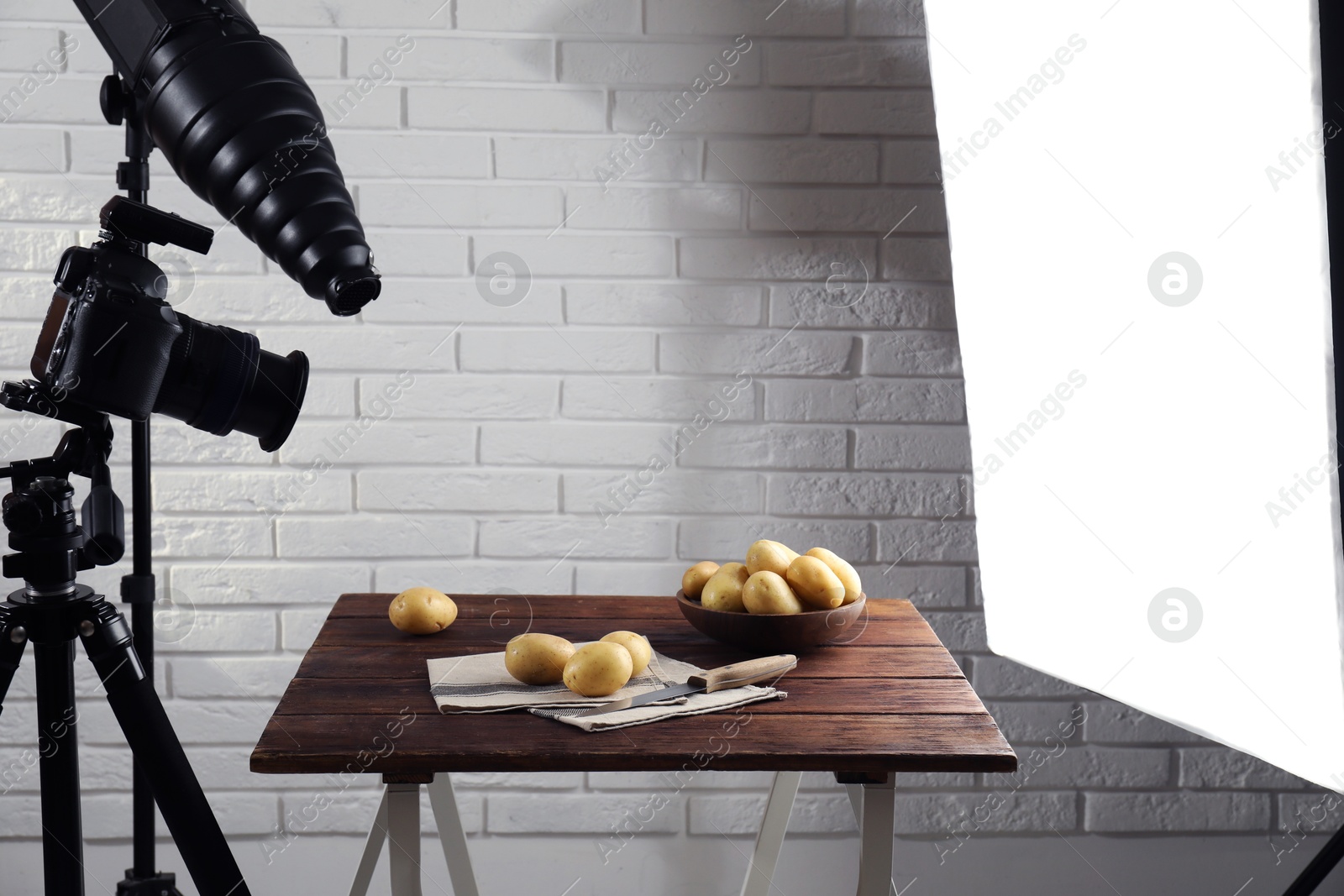 Photo of Shooting food in photo studio with professional lighting equipment