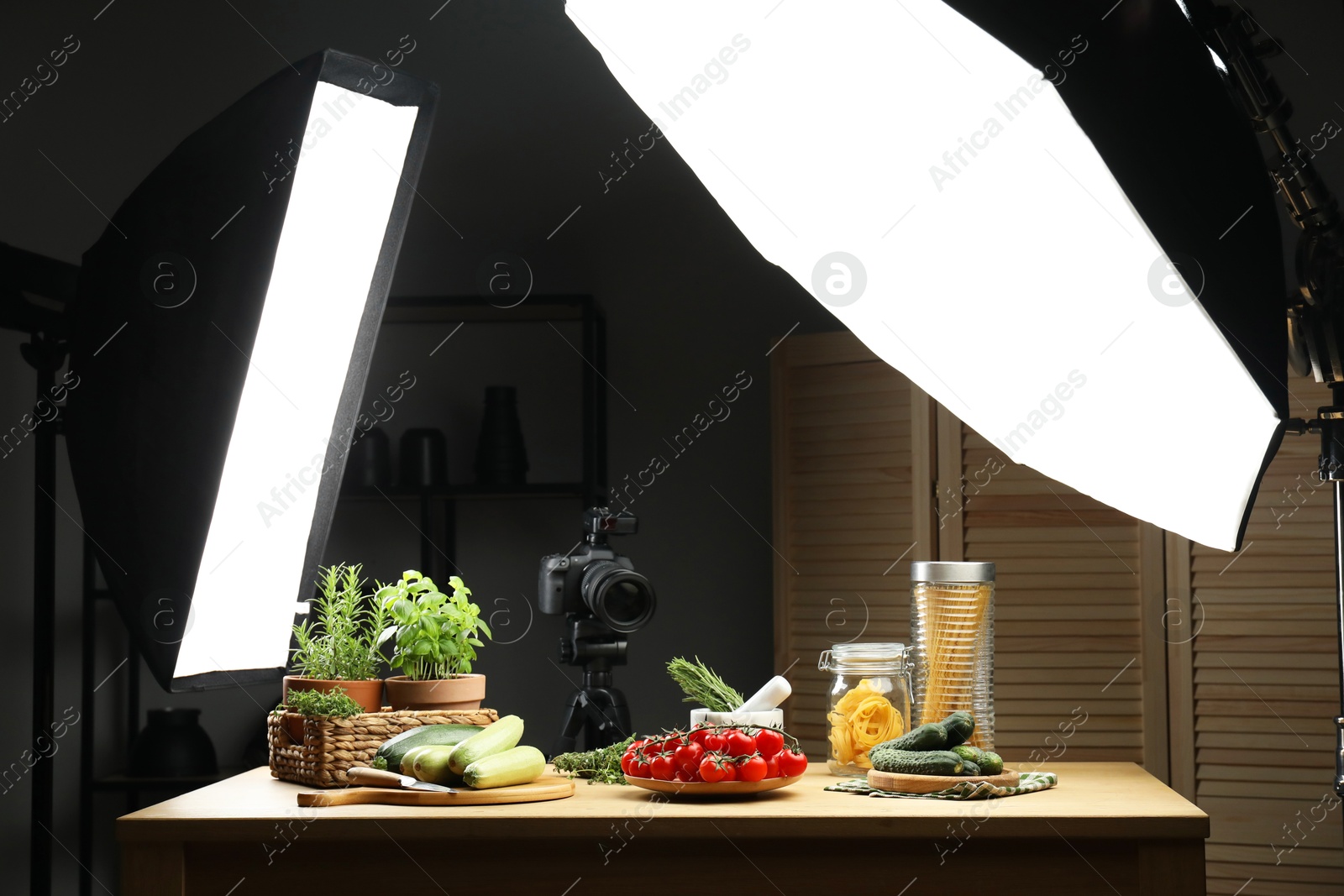 Photo of Shooting food in photo studio with professional lighting equipment