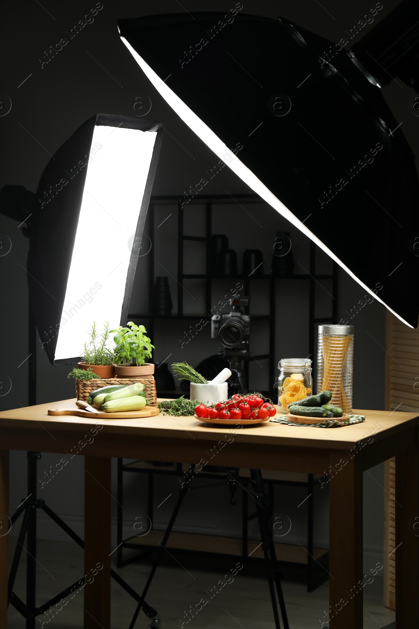 Photo of Shooting food in photo studio with professional lighting equipment