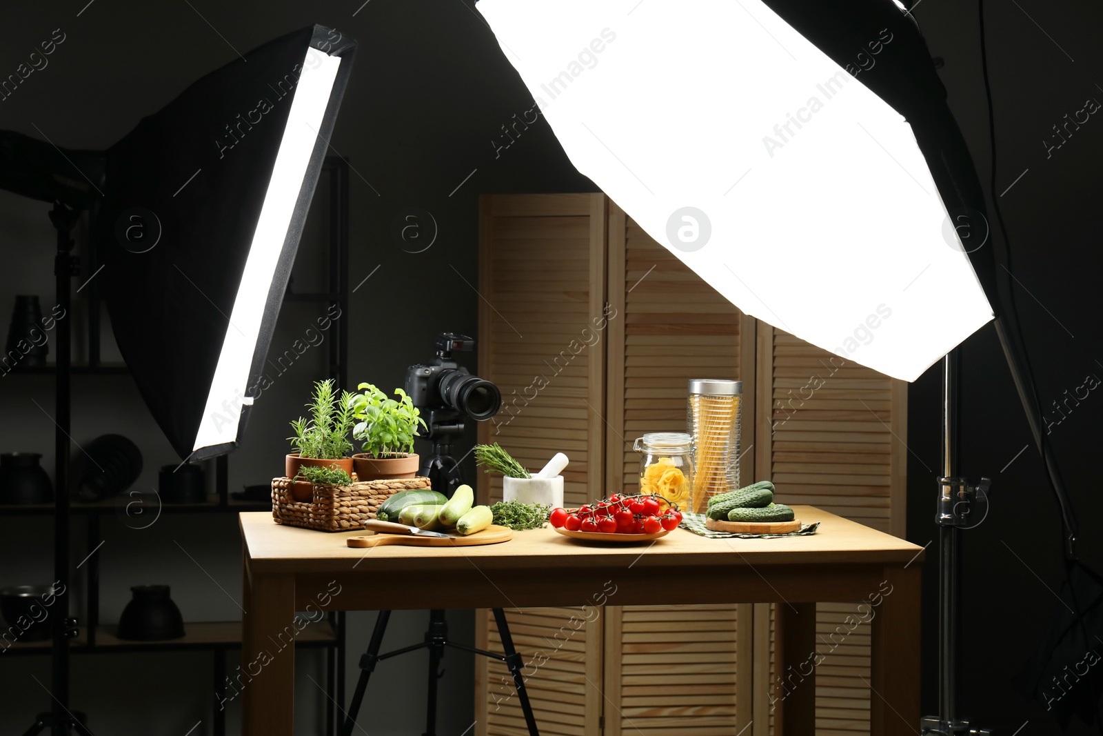 Photo of Shooting food in photo studio with professional lighting equipment