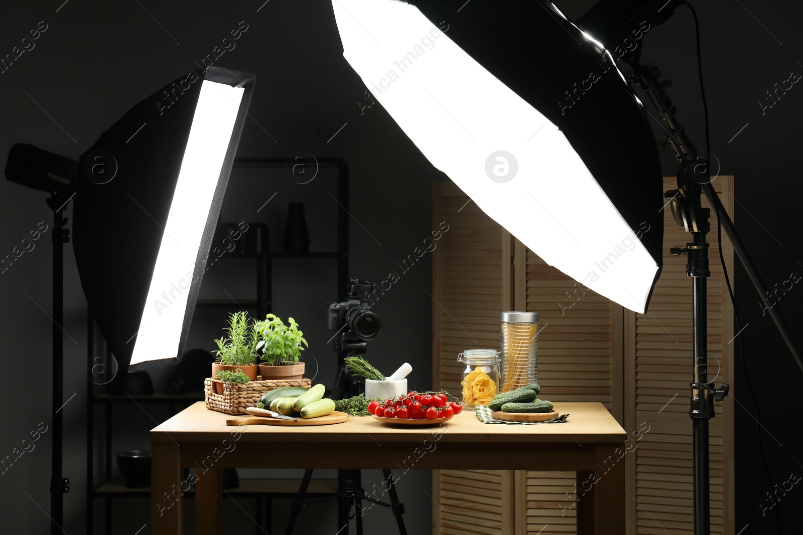 Photo of Shooting food in photo studio with professional lighting equipment