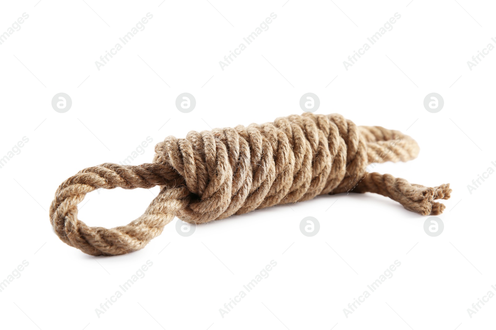 Photo of Hemp rope with loops isolated on white