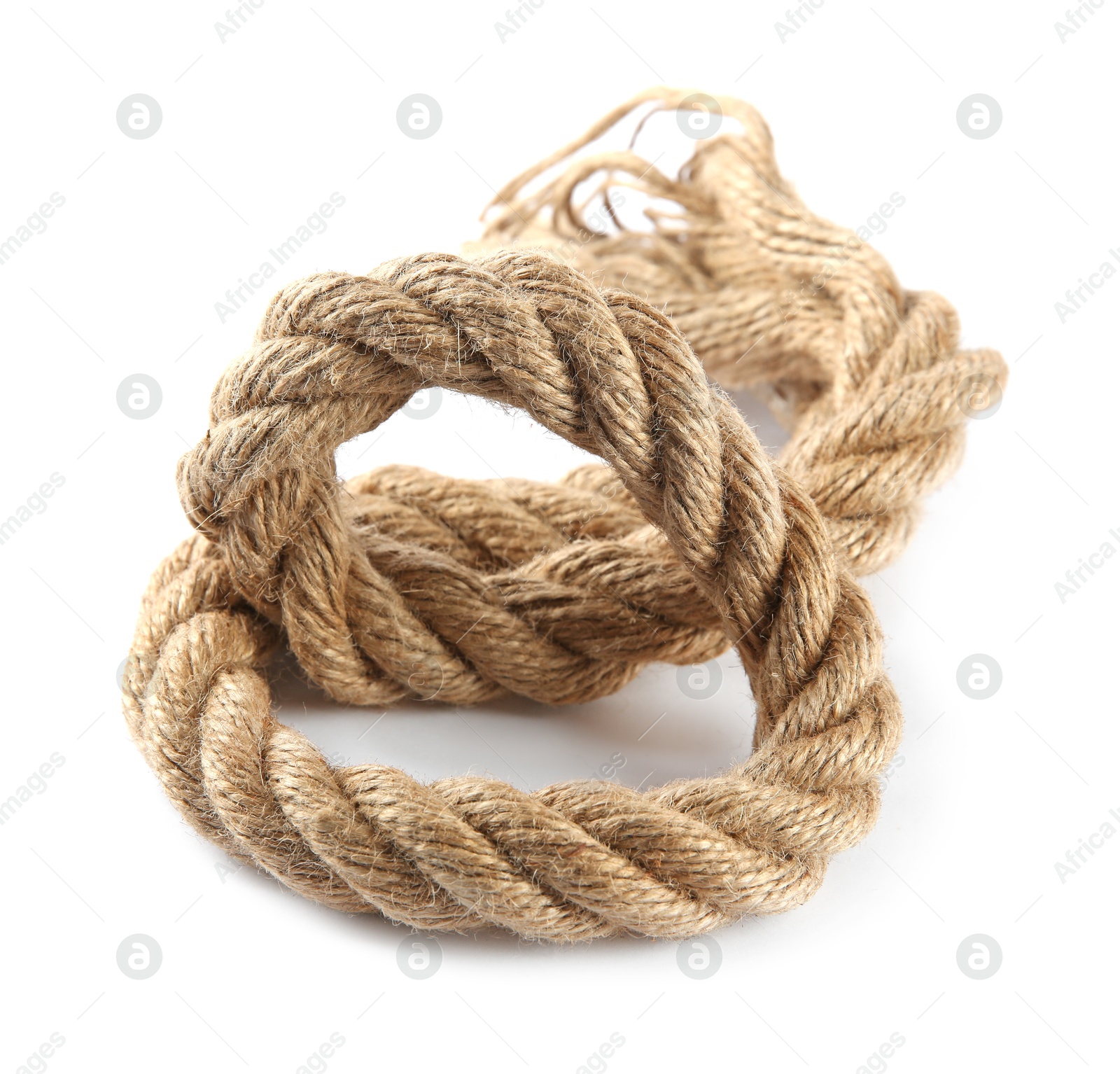 Photo of Hemp rope isolated on white. Organic material