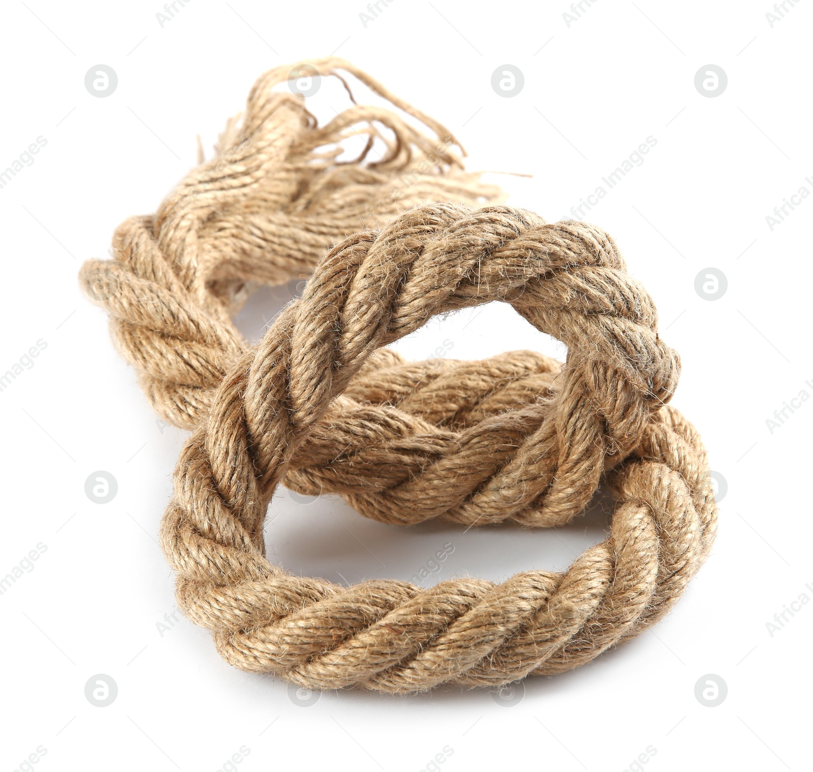 Photo of Hemp rope isolated on white. Organic material