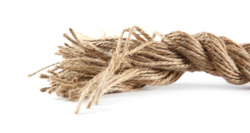 Photo of Hemp rope isolated on white. Organic material