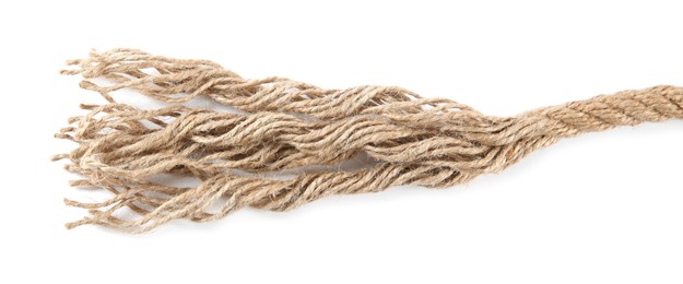 Photo of Hemp rope isolated on white, top view