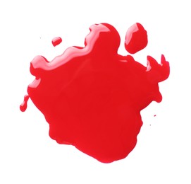 Blot of red printer ink isolated on white, top view