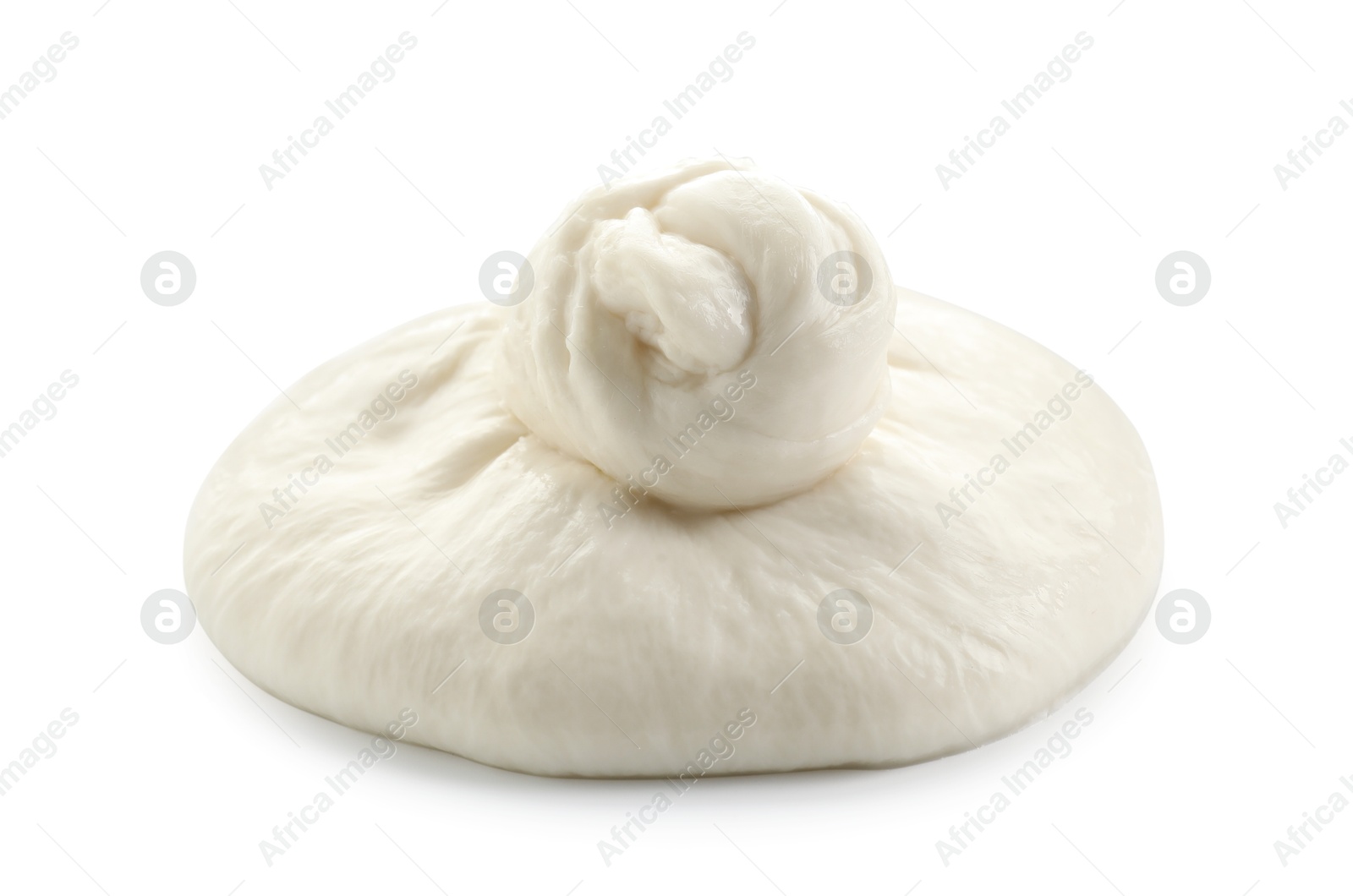 Photo of Fresh burrata cheese isolated on white. Italian cuisine