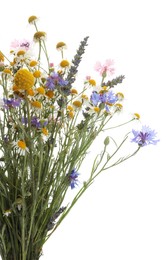 Photo of Bouquet of beautiful wildflowers isolated on white