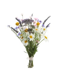 Photo of Bouquet of beautiful wildflowers isolated on white