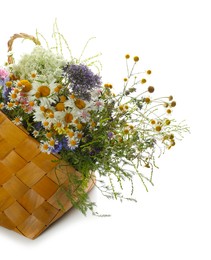 Photo of Beautiful wildflowers in bag isolated on white