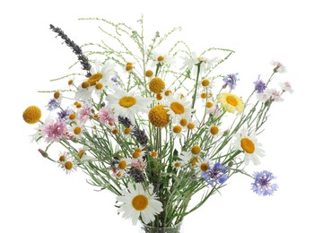 Photo of Bouquet of beautiful wildflowers isolated on white