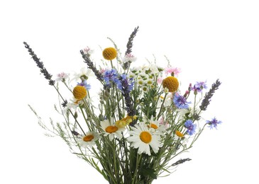 Photo of Bouquet of beautiful wildflowers isolated on white