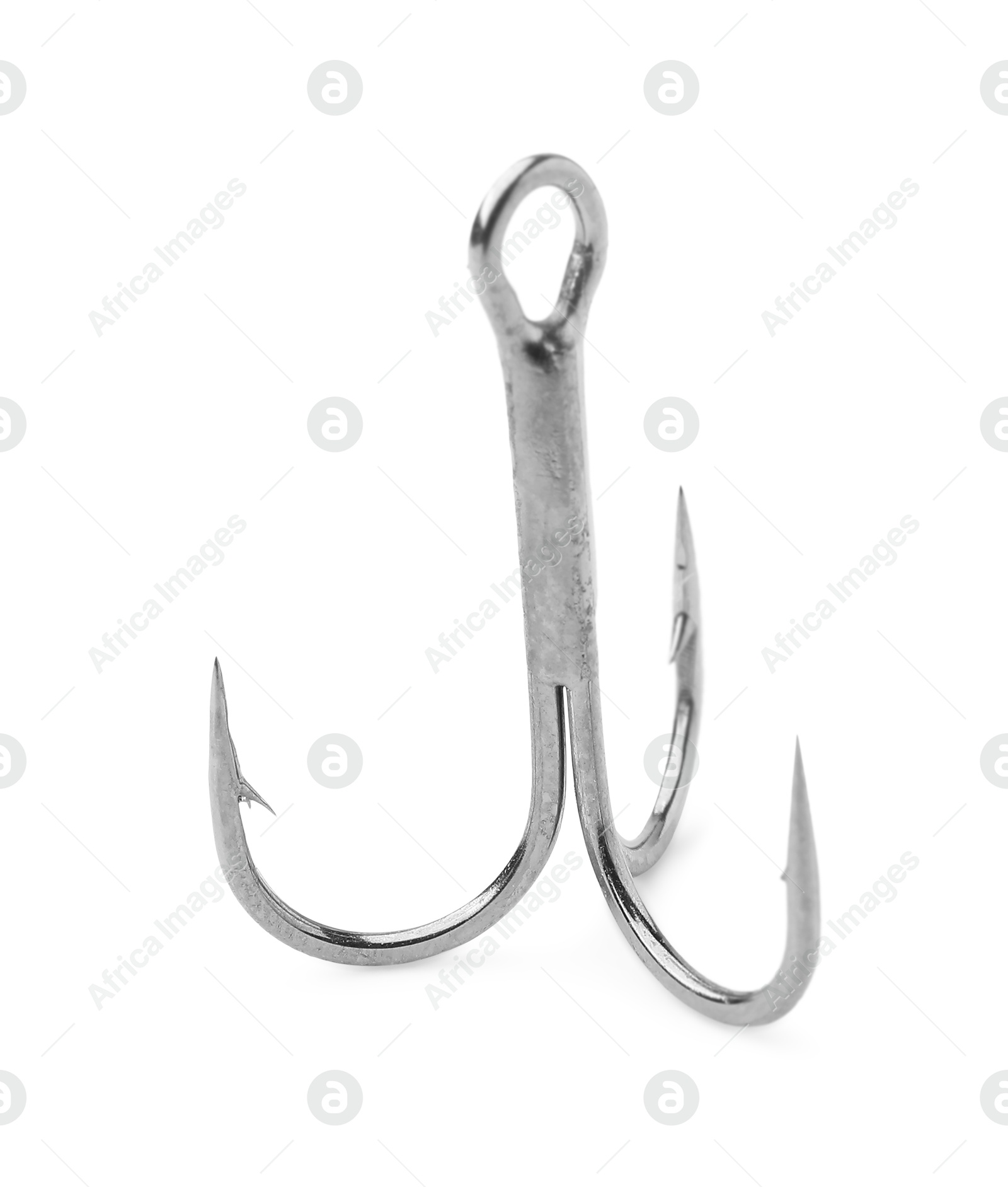 Photo of One metal hook isolated on white. Fishing equipment