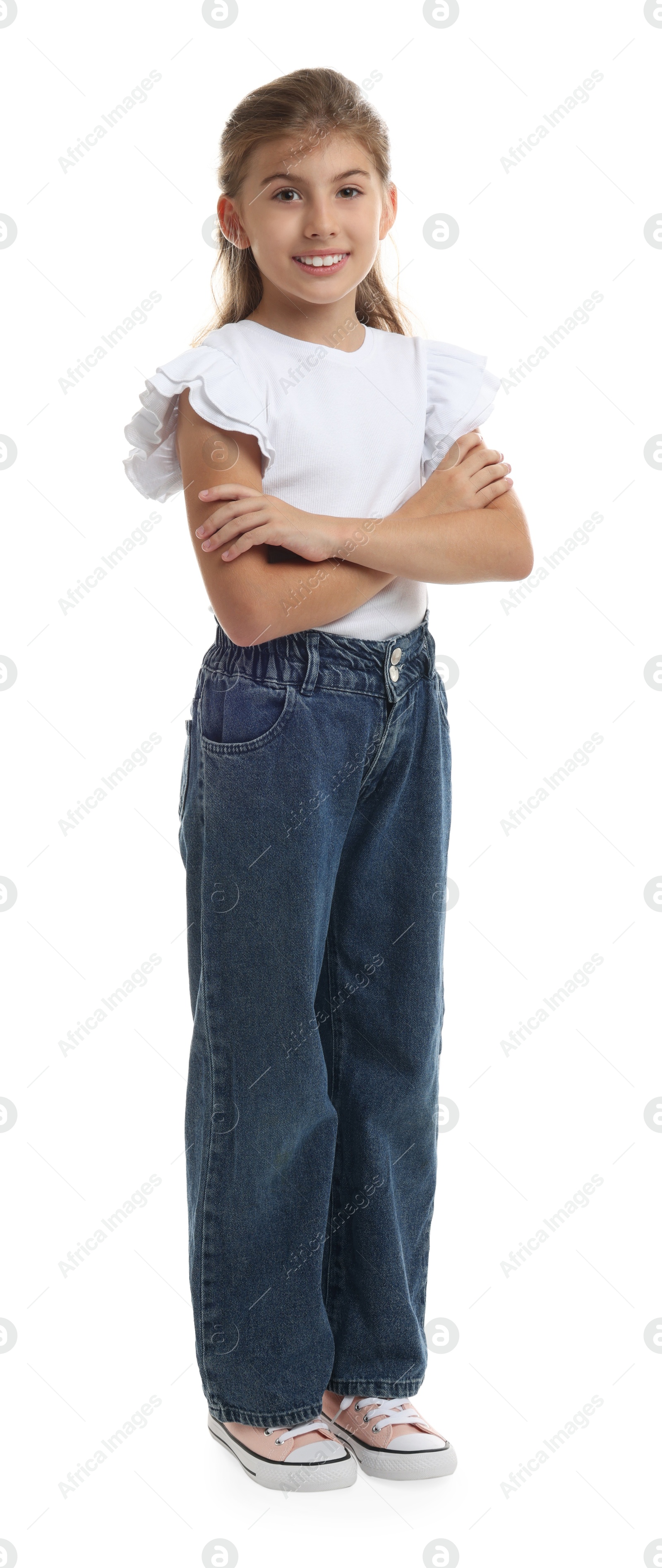 Photo of Full length portrait of cute girl on white background