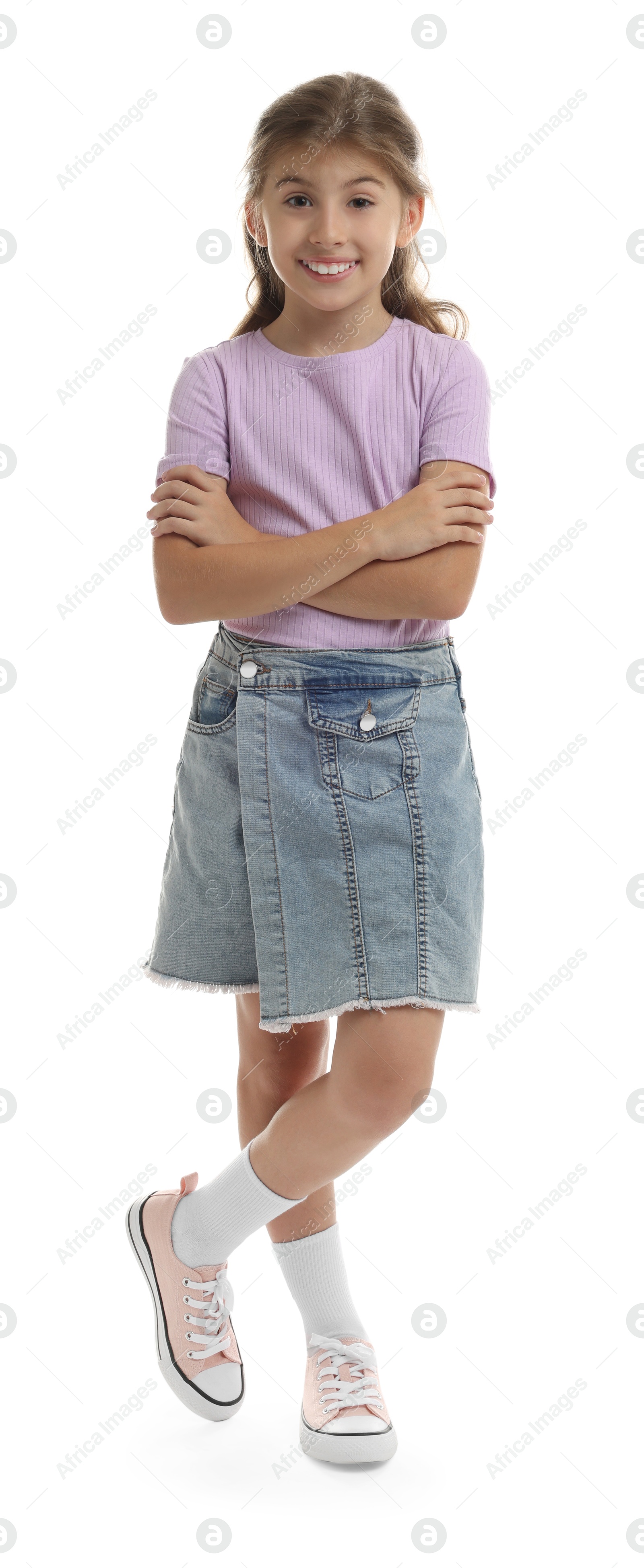 Photo of Full length portrait of cute girl on white background