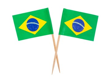 Small paper flags of Brazil isolated on white