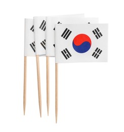 Small paper flags of South Korea isolated on white