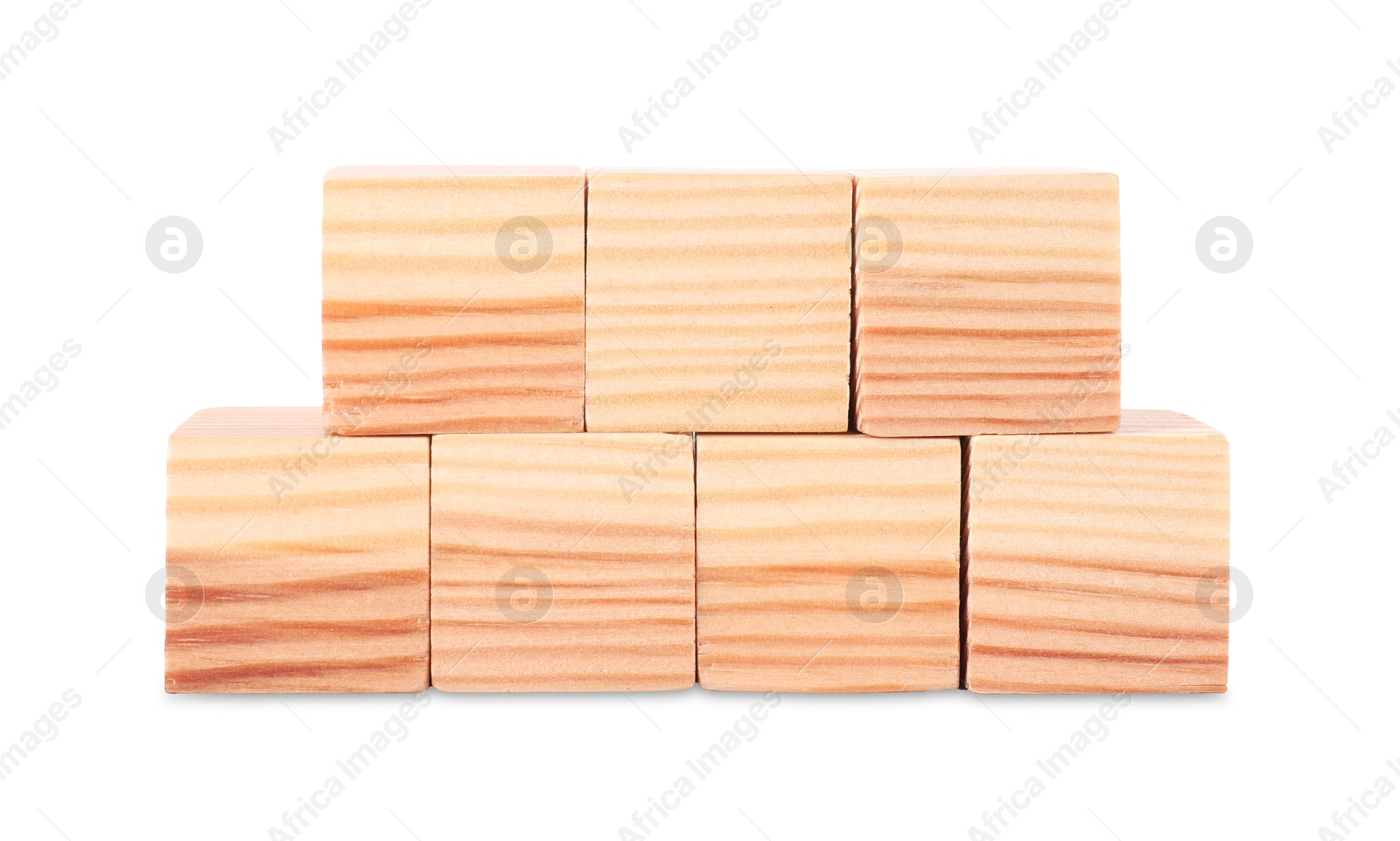 Photo of Many blank wooden cubes isolated on white