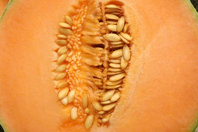 Cut Cantaloupe melon as background, top view