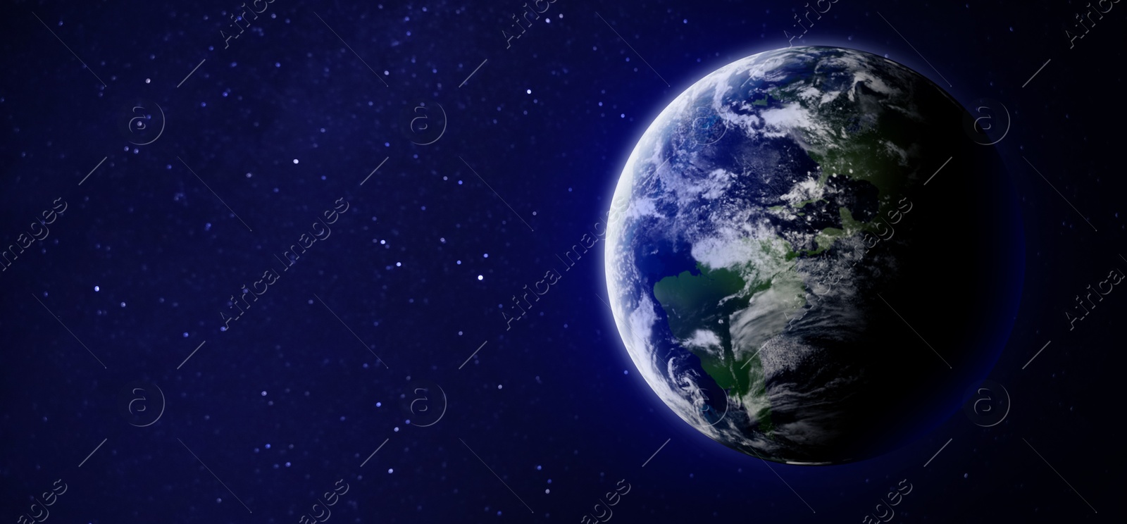 Image of Planet Earth in space, banner design with space for text. Image elements furnished by NASA