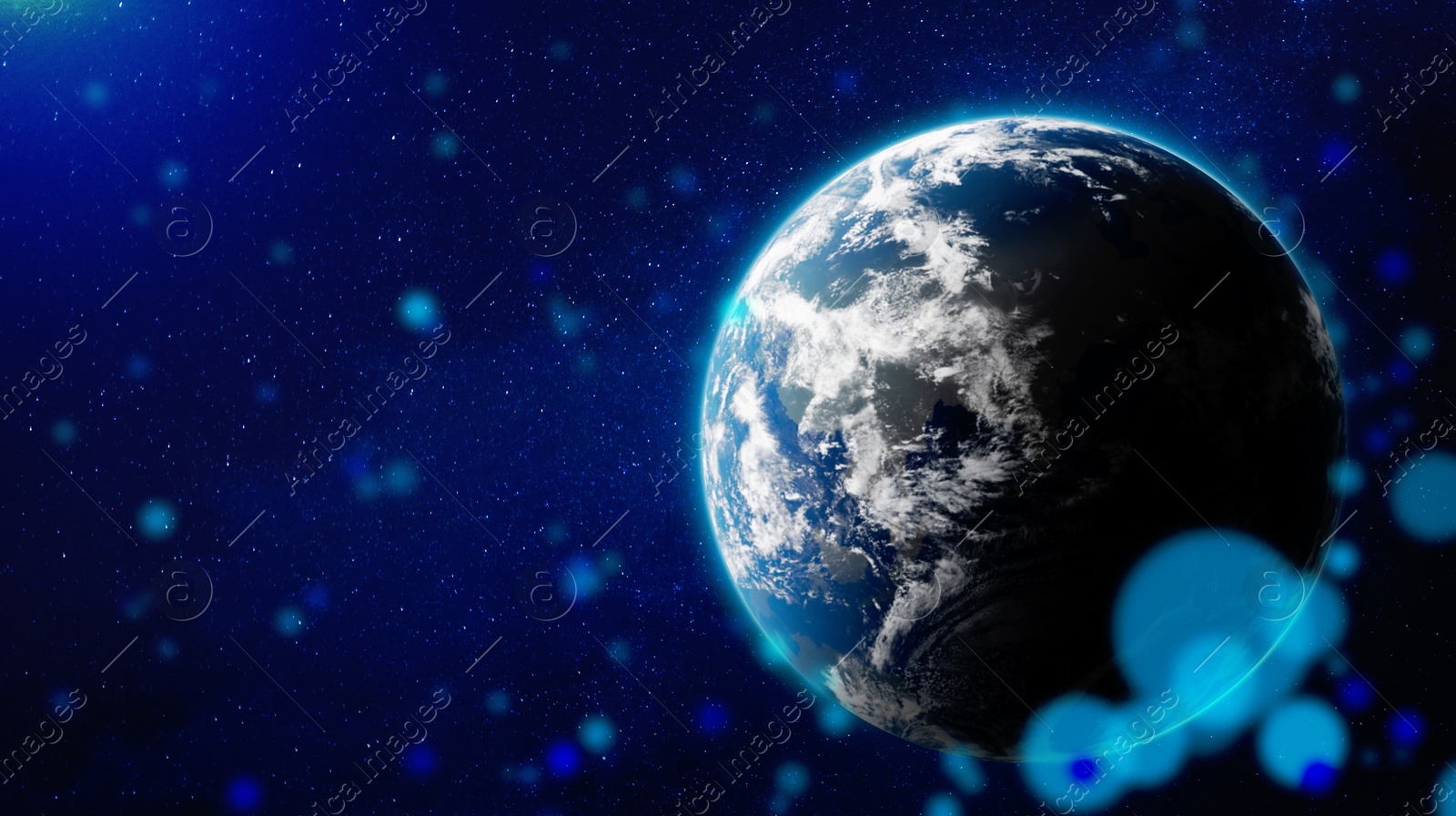 Image of Planet Earth in space, banner design with space for text. Image elements furnished by NASA