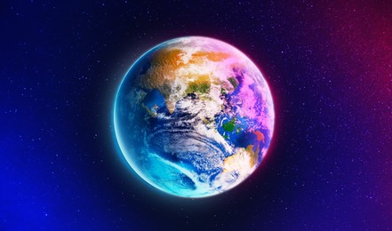 Image of Planet Earth in space, banner design. Image elements furnished by NASA