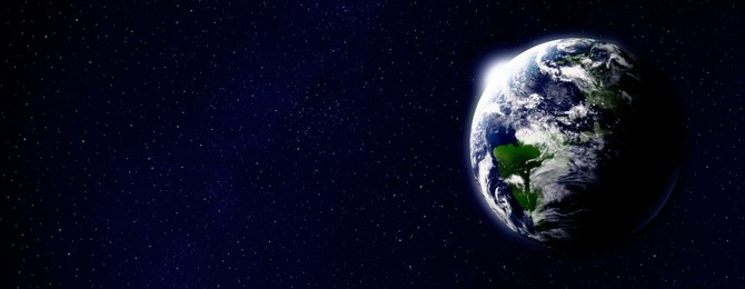 Image of Planet Earth in space, banner design with space for text. Image elements furnished by NASA