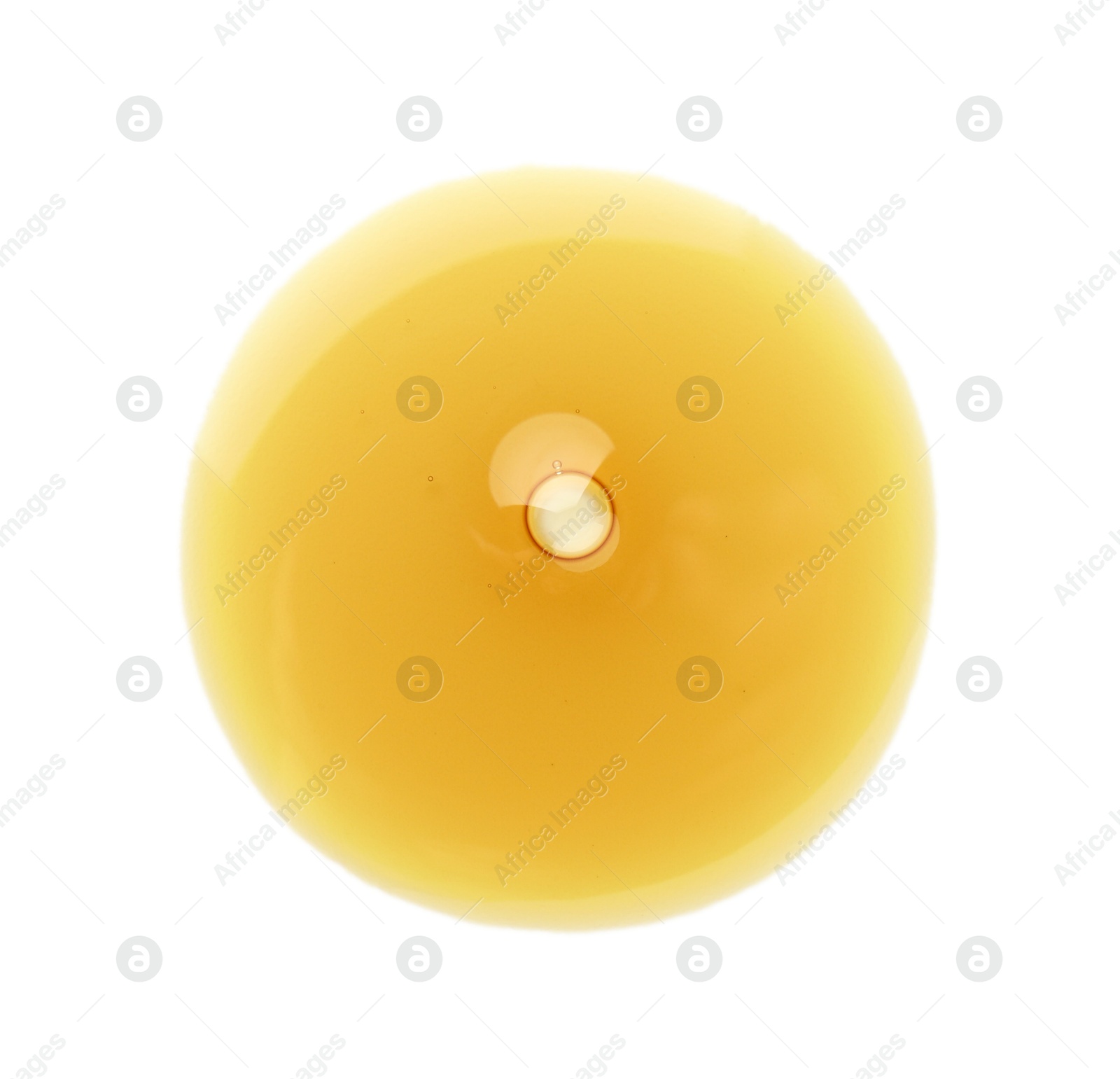 Photo of Essential oil drop isolated on white, top view. Cosmetic product