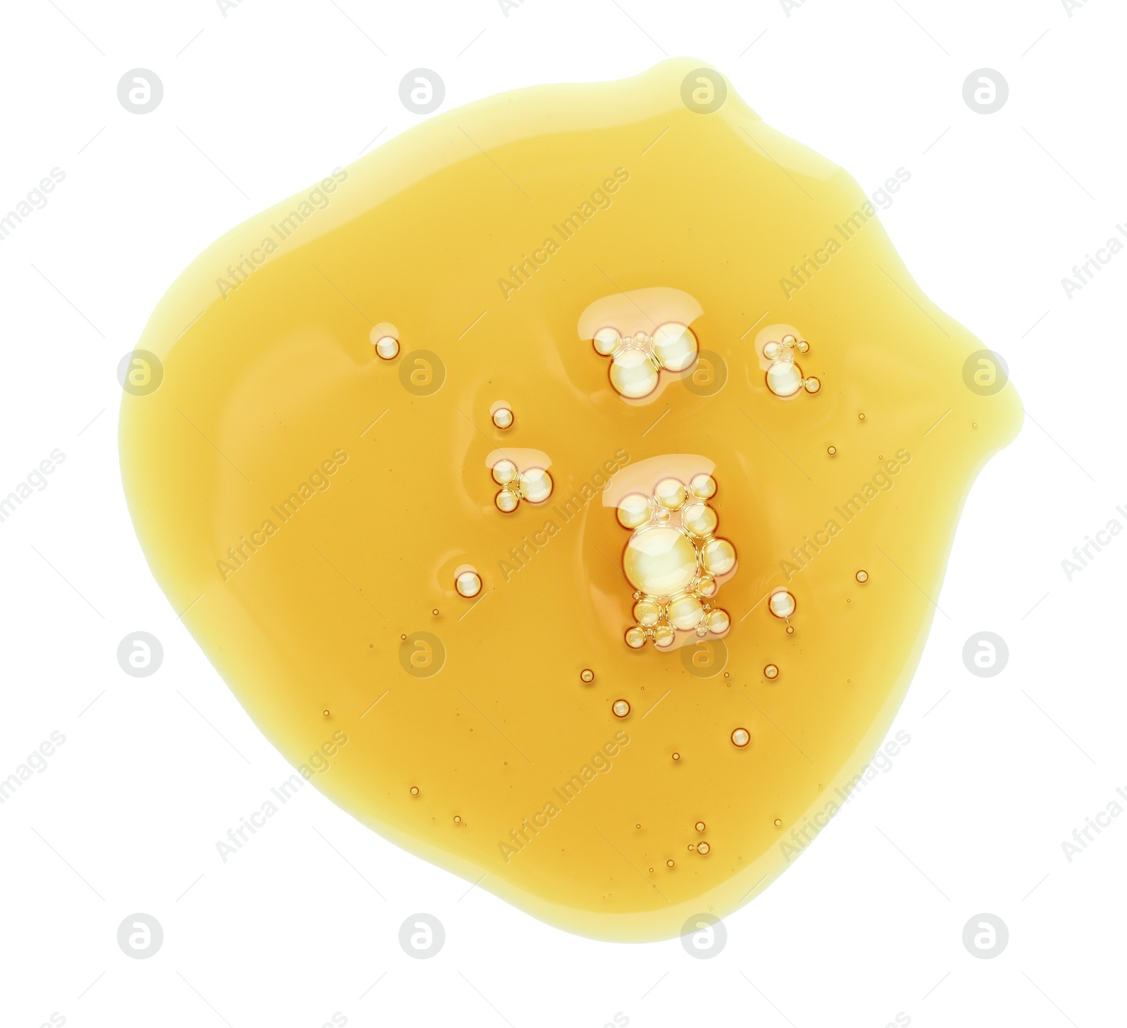 Photo of Essential oil drop isolated on white, top view. Cosmetic product