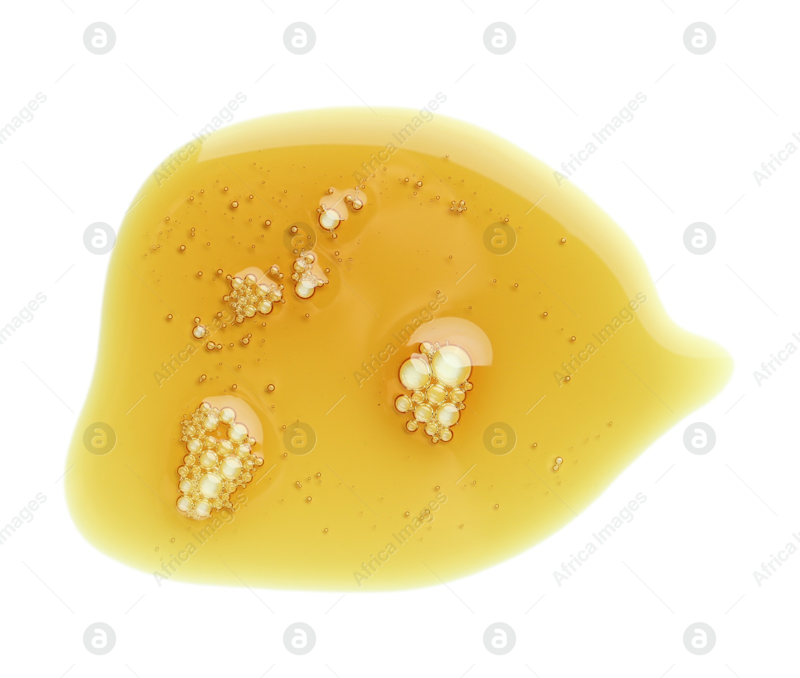 Photo of Essential oil drop isolated on white, top view. Cosmetic product