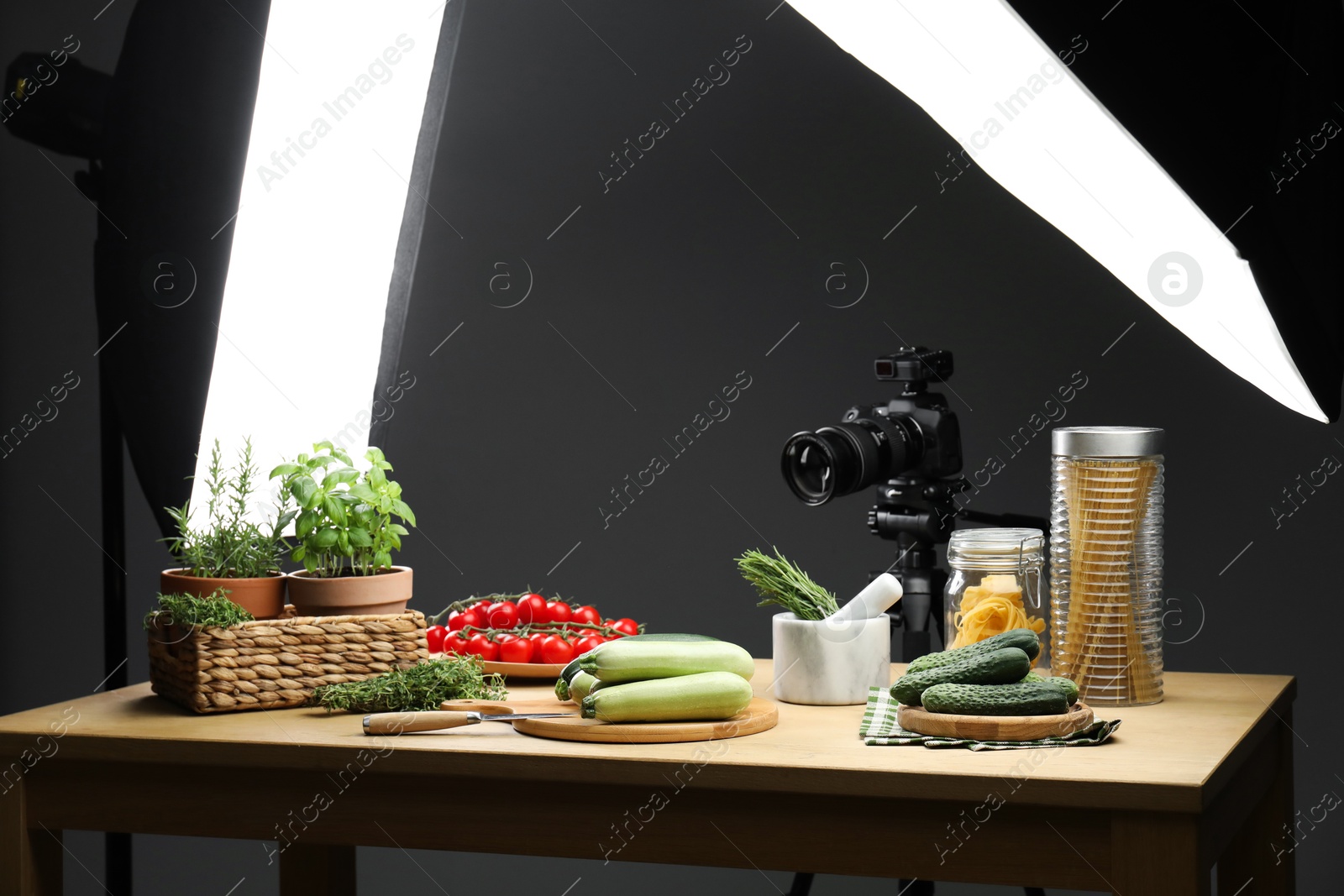 Photo of Shooting food in photo studio with professional lighting equipment