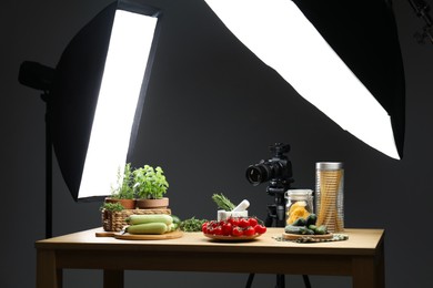 Photo of Shooting food in photo studio with professional lighting equipment