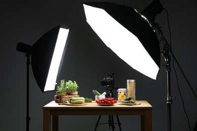 Photo of Shooting food in photo studio with professional lighting equipment