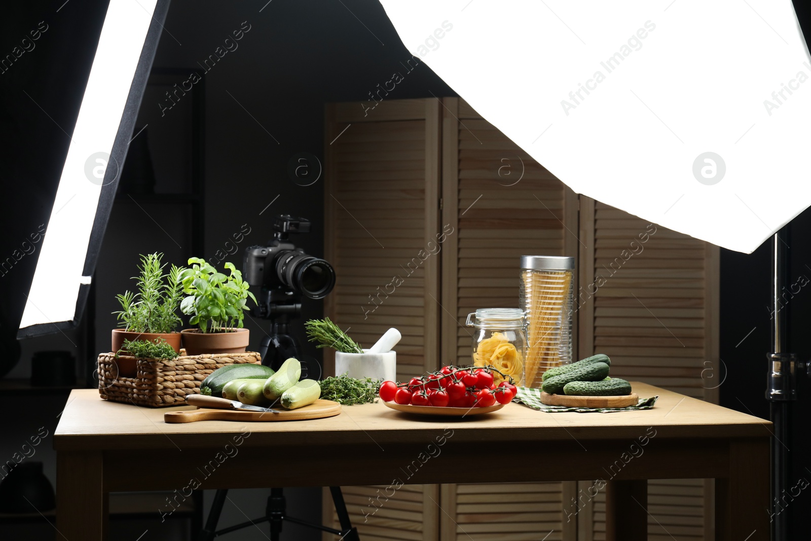 Photo of Shooting food in photo studio with professional lighting equipment