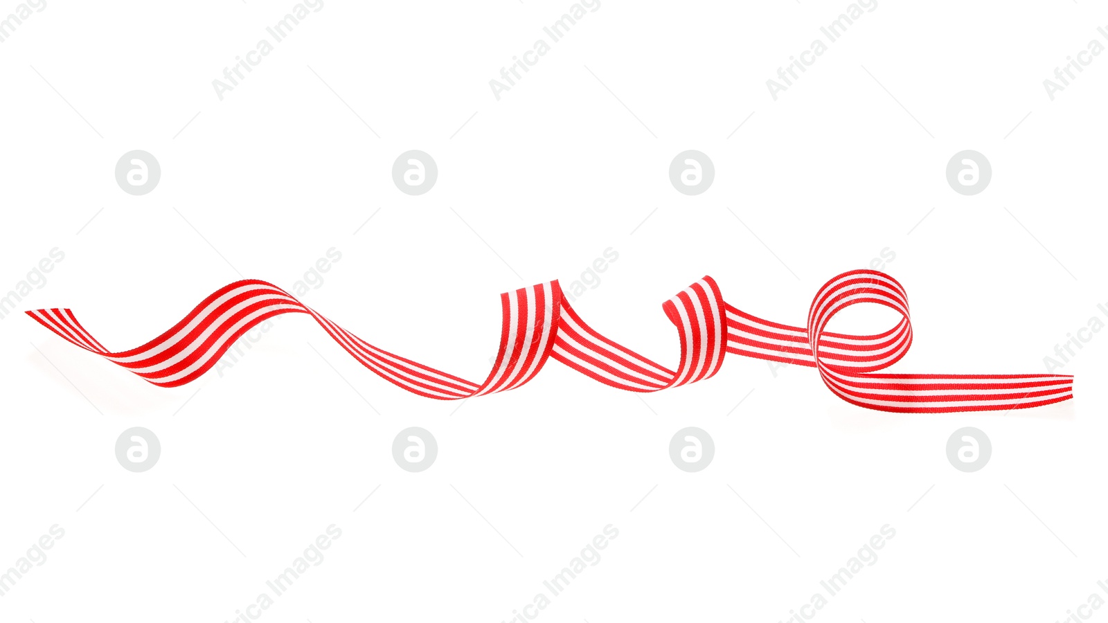 Photo of One colorful striped ribbon isolated on white