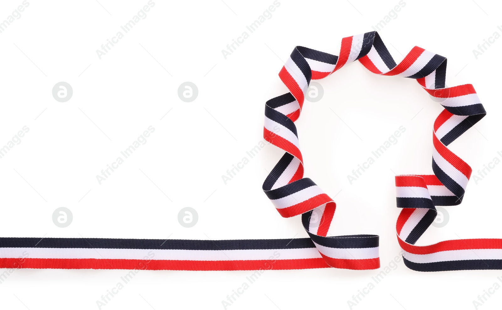 Photo of Ribbon in colors of Yemeni flag isolated on white, top view