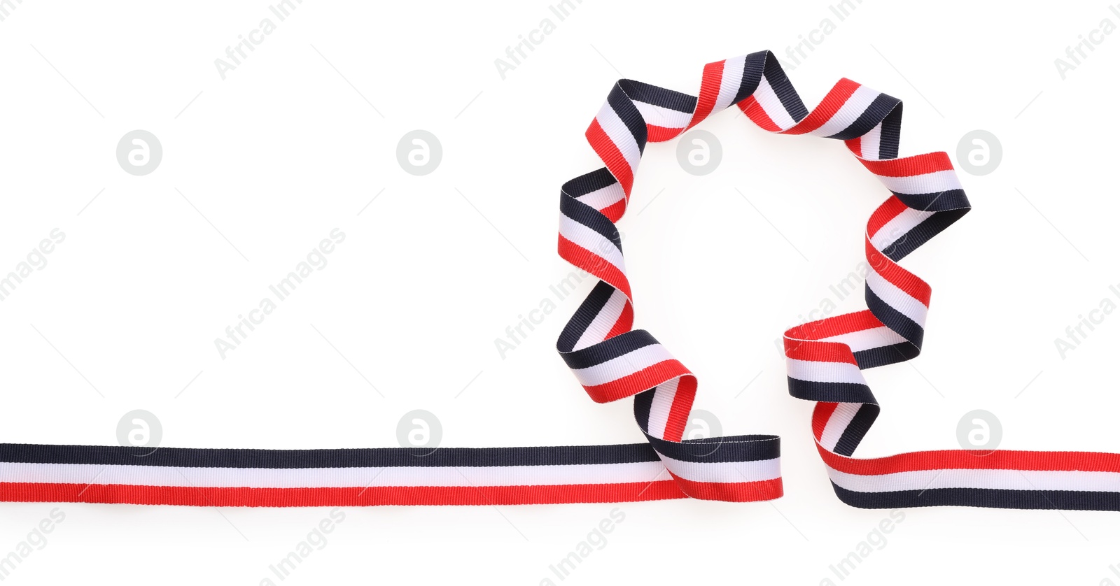 Photo of Ribbon in colors of Yemeni flag isolated on white, top view