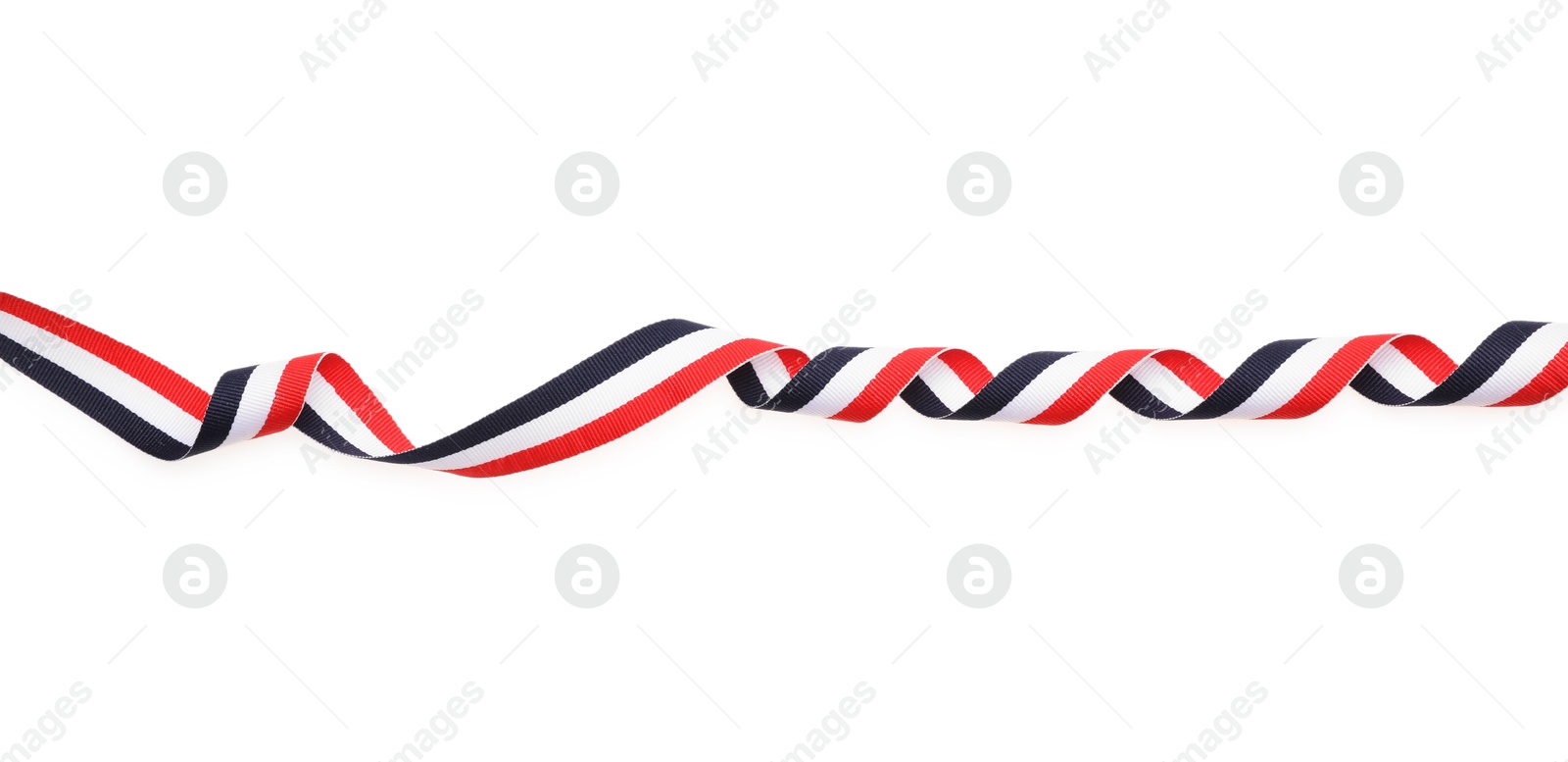 Photo of Ribbon in colors of Yemeni flag isolated on white, top view