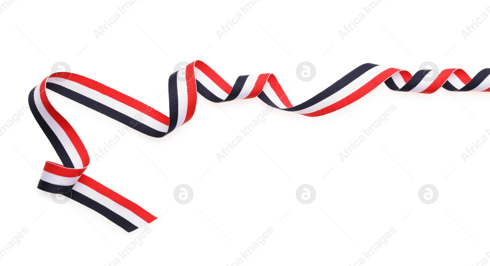 Photo of Ribbon in colors of Yemeni flag isolated on white, top view