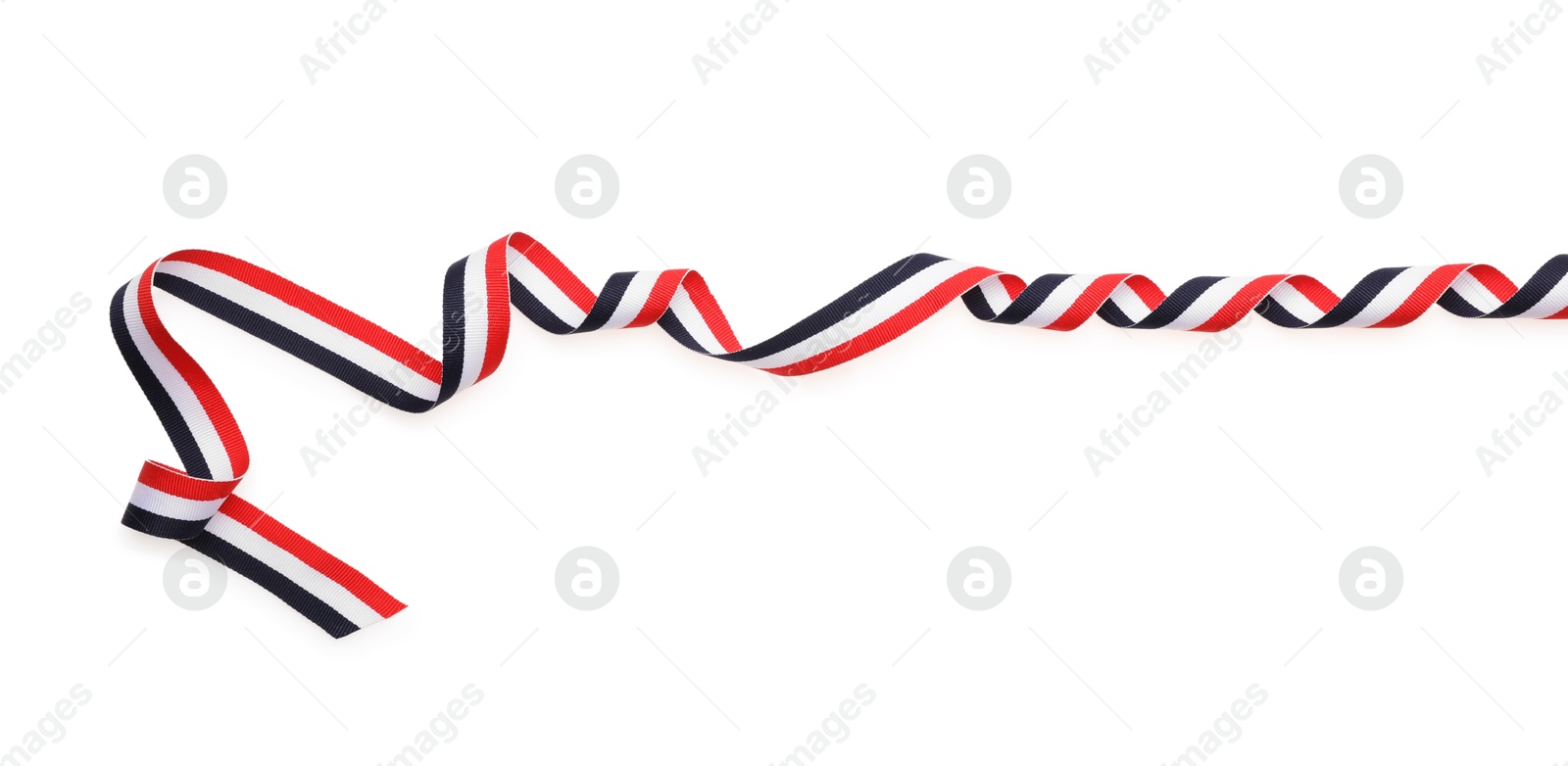 Photo of Ribbon in colors of Yemeni flag isolated on white, top view