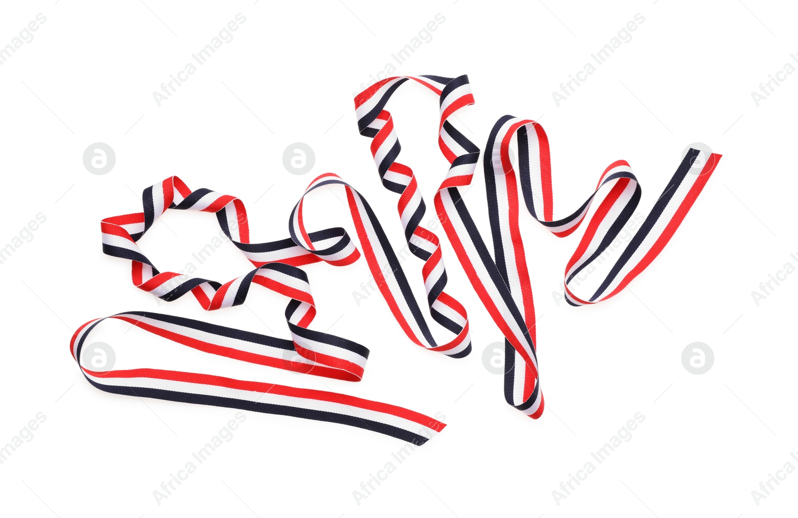 Photo of Ribbon in colors of Yemeni flag isolated on white, top view